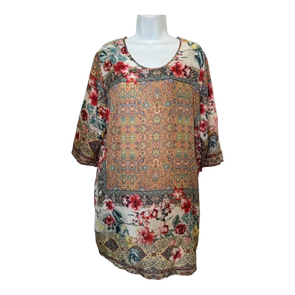 Johnny Was 100% Silk Floral Dress/Tunic Multicolor Pattern  M
